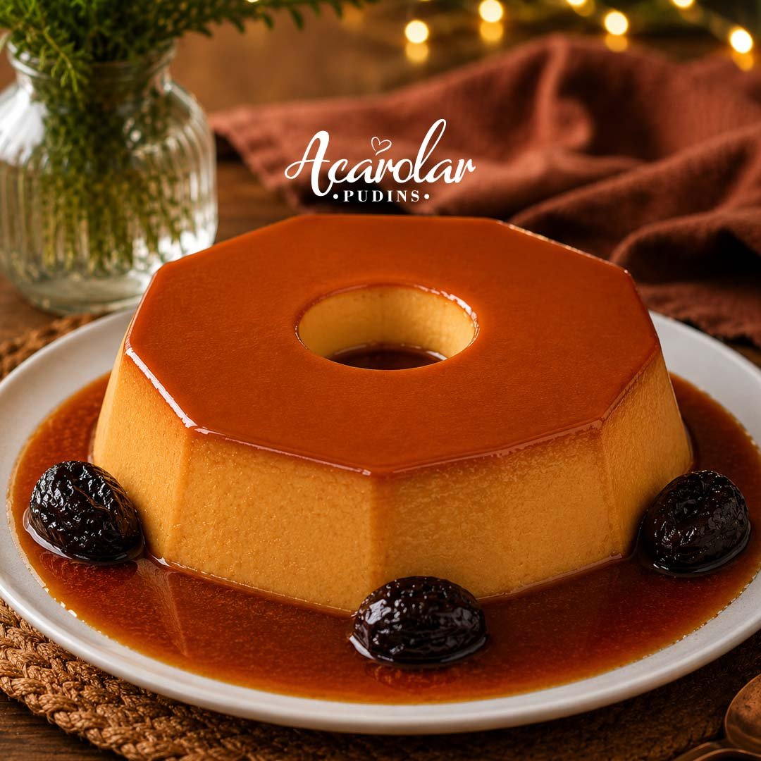 Pudim de doce de leite c/ calda de ameixa.